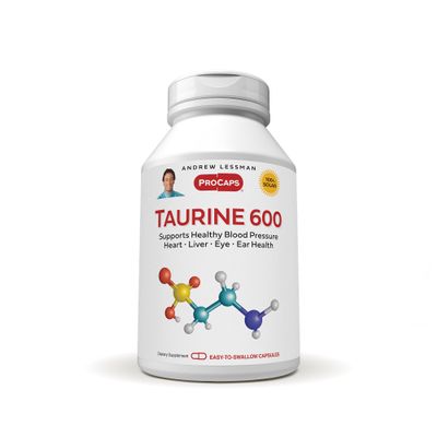 ANDREW LESSMAN Taurine 600-60 Capsules - Supports Healthy Blood Pressure, Heart, Liver, Eye and Ear Health. Pure, High Potency Source of The Amino Acid Taurine. No Additives
