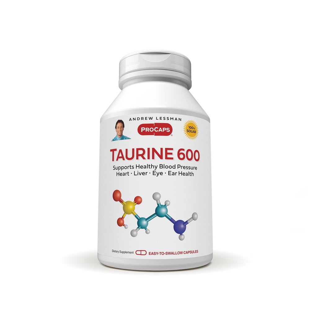 ANDREW LESSMAN Taurine 600-60 Capsules - Supports Healthy Blood Pressure, Heart, Liver, Eye and Ear Health. Pure, High Potency Source of The Amino Acid Taurine. No Additives