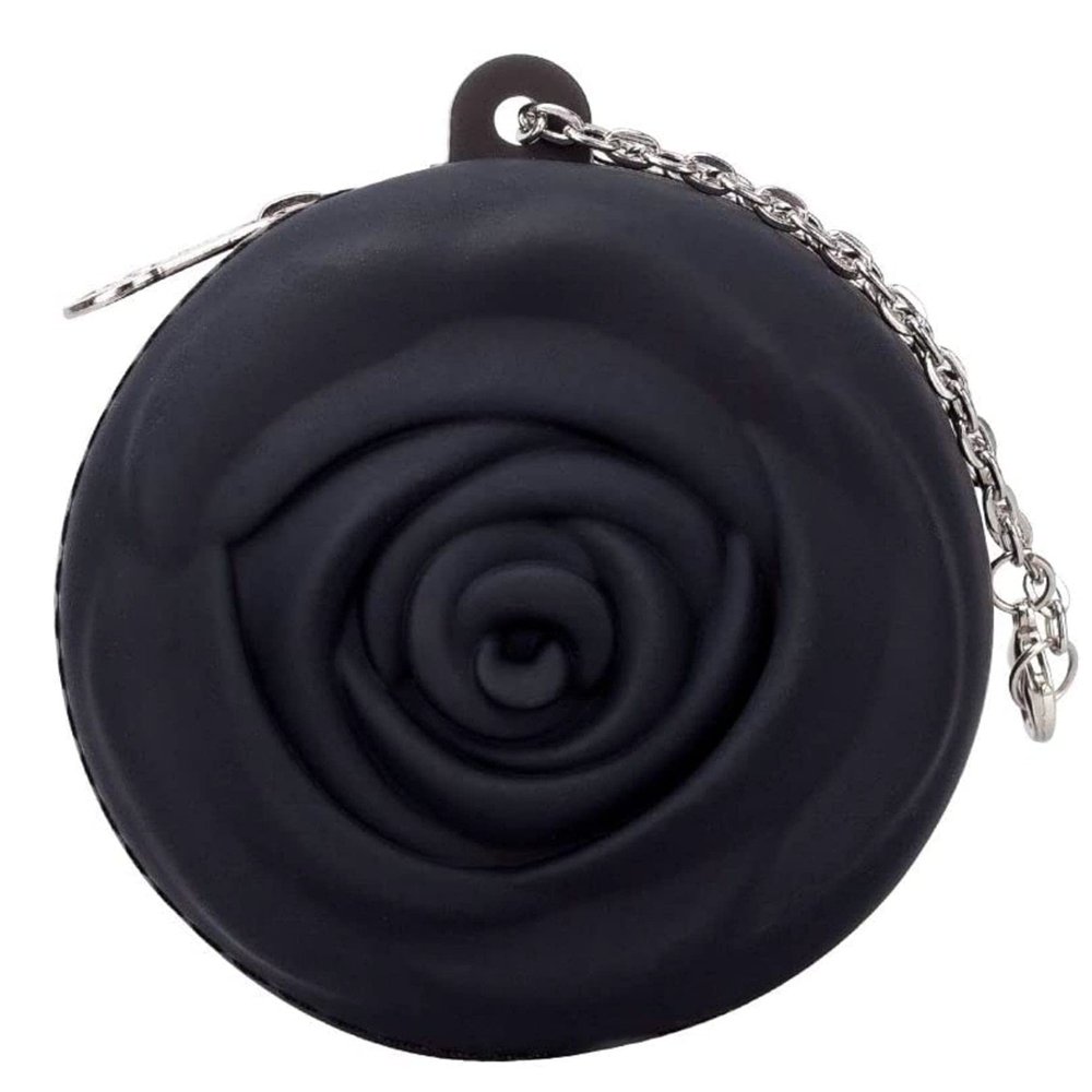 Adorable Pink Peri - Menstrual Period Cup Case Storage Bag | Rose Design + Silicon Material | Easy to carry, clean, and use | Metal Chain attached | Multi-use for any small items (Cup not included) Black