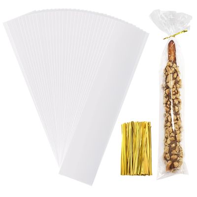 2x10 Inches Clear Cellophane Treat Bags With Twist Ties,100Pcs