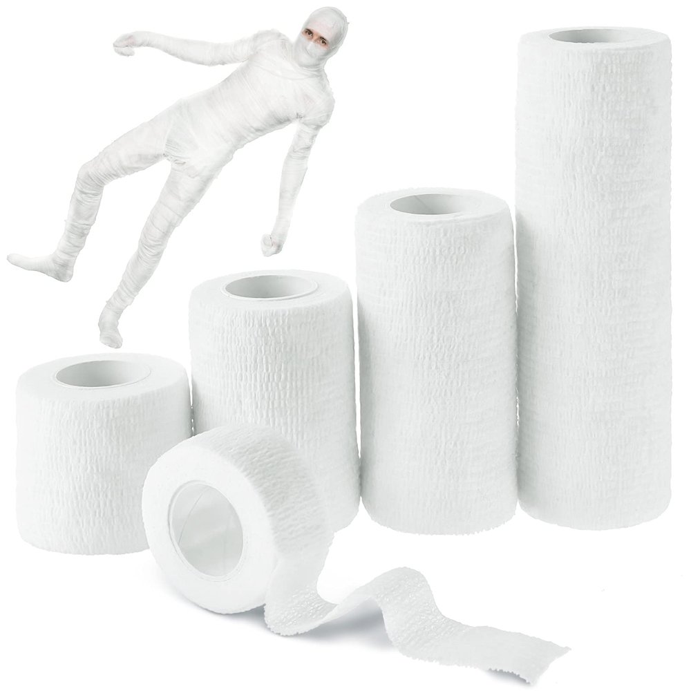 25 Yards 5 Rolls Halloween Mummy Bandage Wrap Self Adhesive Stretch Gauze Bandage Rolls Halloween Mummy Costume for Women Men Cosplay
