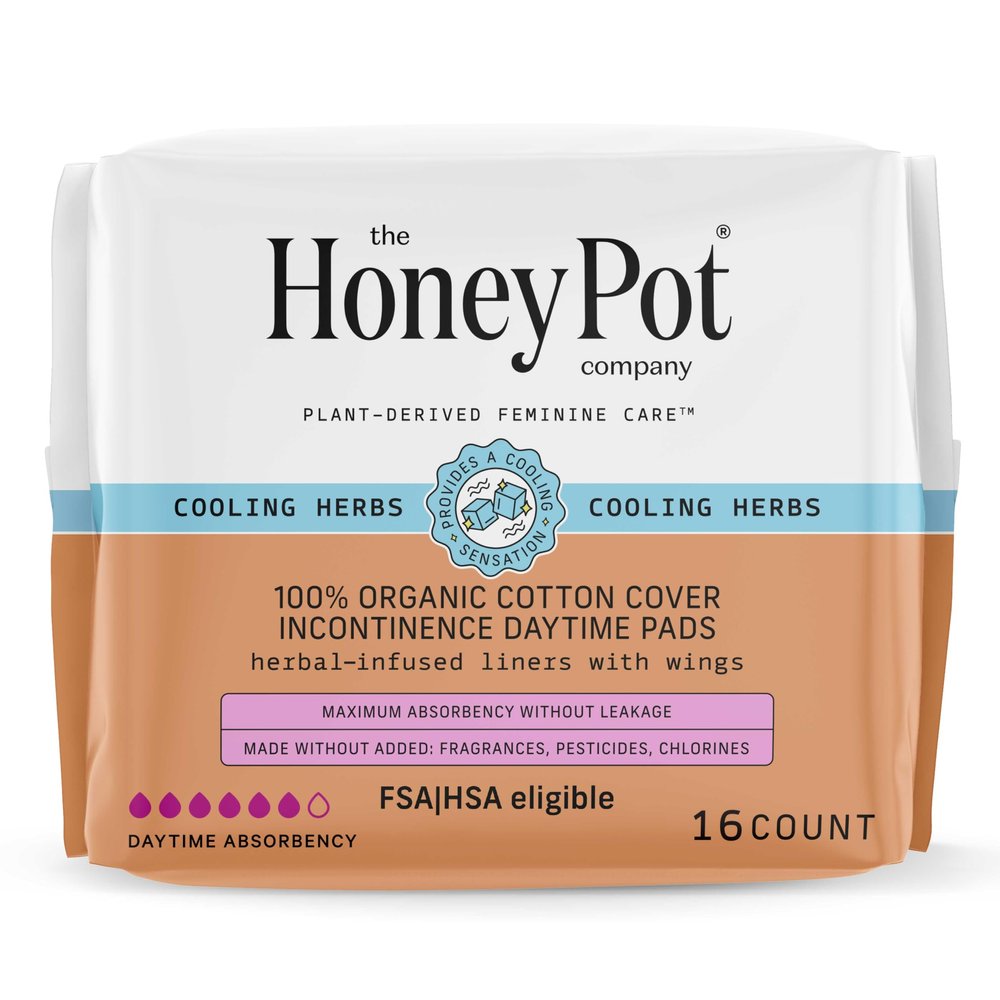 The Honey Pot Company - Herbal Pads for Women - Organic Incontinence Daytime w/Wings. Infused w/Essential Oils for Cooling Effect & Postpartum Essentials - Feminine Care - 16ct.