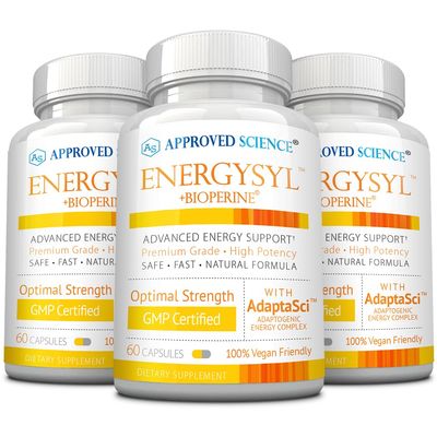 Approved Science Energysyl - Caffeine Free - with Adaptogens, B Vitamins, and Bioperine - 3 Month Supply - 180 Capsules