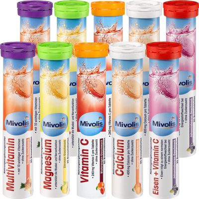 Mivolis Vitamins + Traces Elements Mix Set - Dietary Supplements 10 Tubes x 20 pcs | Germany