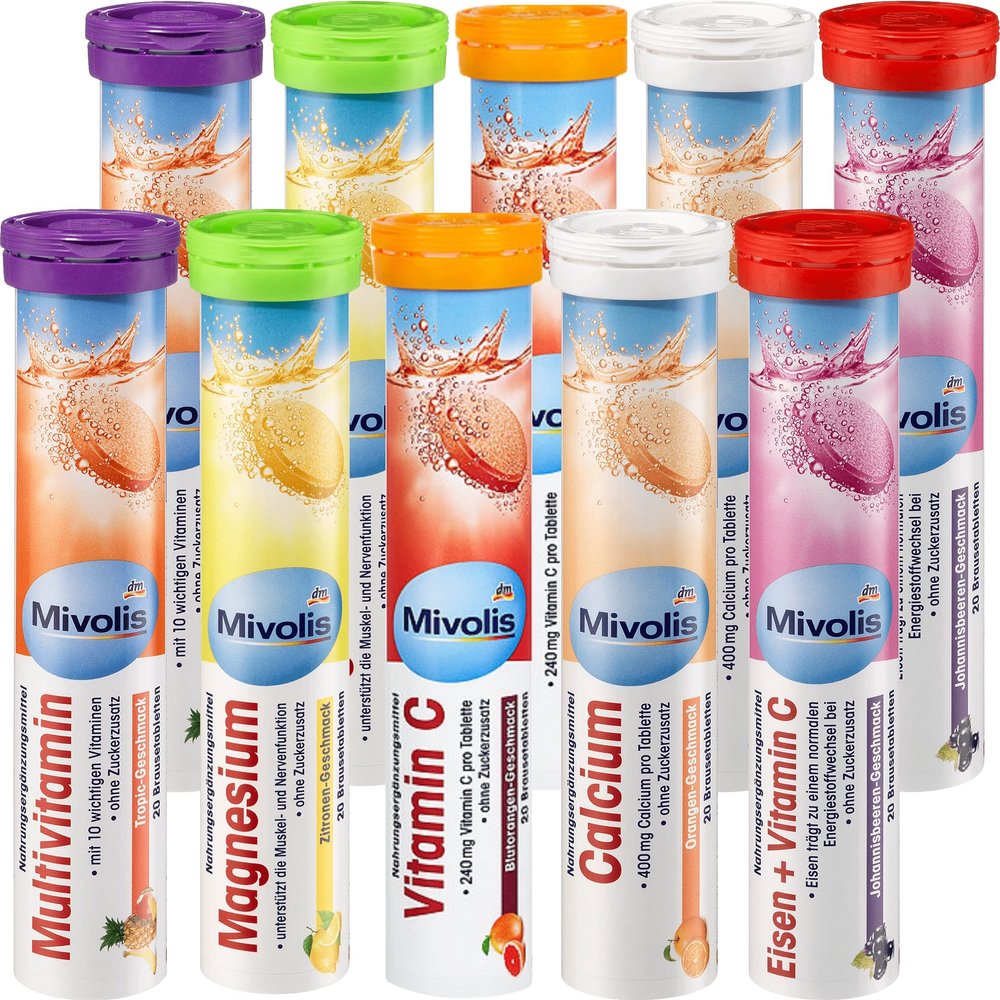 Mivolis Vitamins + Traces Elements Mix Set - Dietary Supplements 10 Tubes x 20 pcs | Germany
