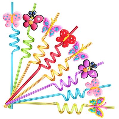 24 Butterfly Drinking Straws with 2 PCS Straws Cleaning Brush for Butterfly Birthday Party Supplies Favors Decorations