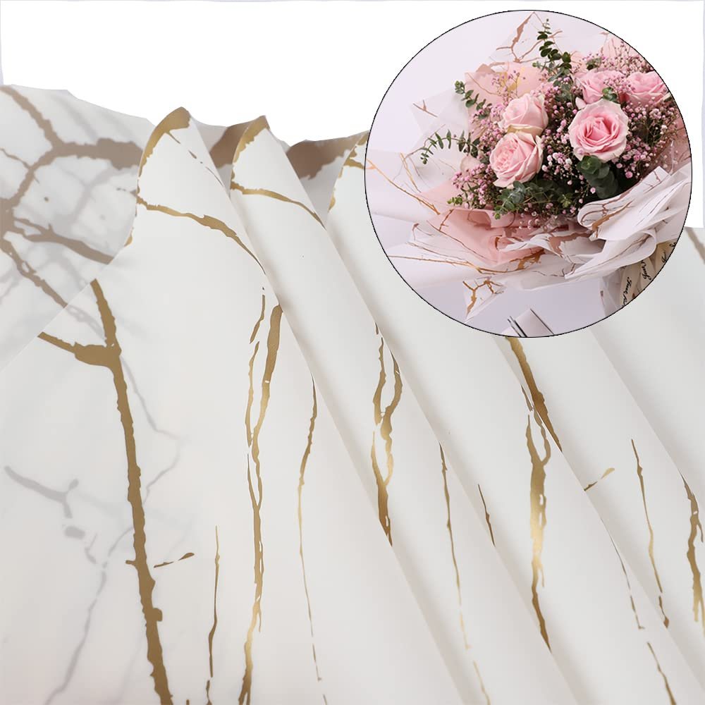 20 Sheets Flower Wrapping Papers Marble Flower Wrappers Waterproof Floral Bouquet Gift Package Paper Florist Packaging Supplies for Mother's Day Birthday Wedding Holiday Decoration