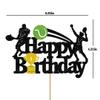 Tennis Cake Toppers - Black Glitter Tennis Player Cake Decorations for Boys & Men - Happy Birthday Party Supplies view 2