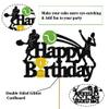 Tennis Cake Toppers - Black Glitter Tennis Player Cake Decorations for Boys & Men - Happy Birthday Party Supplies view 3