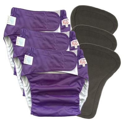 3 Pack Adult Cloth Diapers with Oversized Diaper Inserts, TPU Waterproof Nappy Reusable Washable Elderly Incontinence Care Protection Nappies Underwear for Men or Women, Waist 35.4-47.2Inches (L)