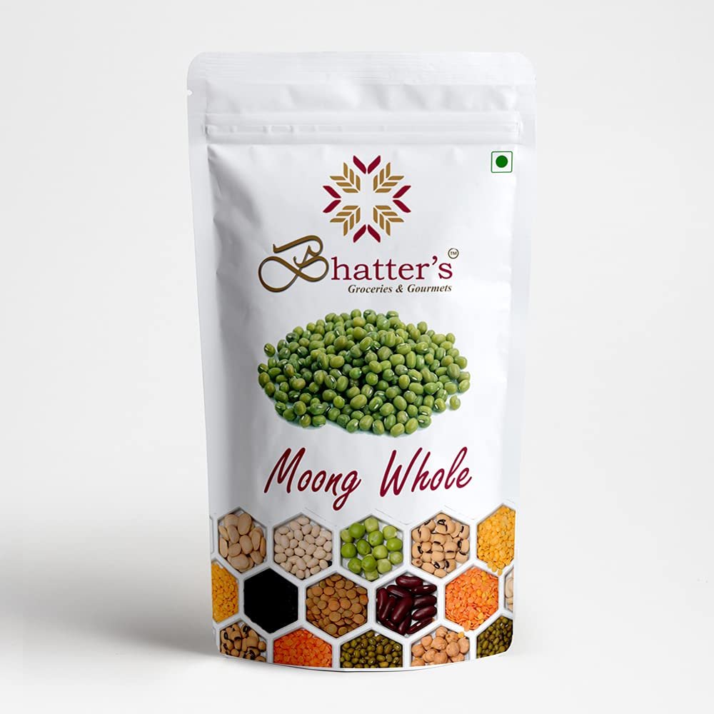 Bhatter's Indian Moong Whole Ideal for Cooking & Sprouting, Whole Mung Beans with Skin - 100% Natural & Pure with Premium Quality for Traditional Cooking - 500 Gram
