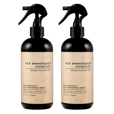 Air Essentials 12 oz Air Freshener & Odor Eliminator Spray - Neutralize Odors from Smoke, Pets, Food & Garbage in Homes, Offices & Cars - Made with Clean Essential Oils (Eucalyptus Mint, 2-Pack)
