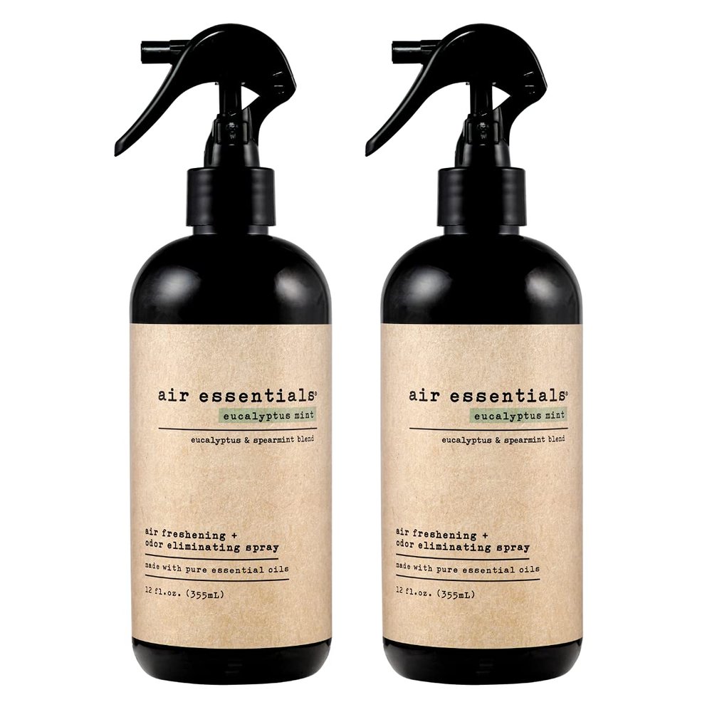 Air Essentials 12 oz Air Freshener & Odor Eliminator Spray - Neutralize Odors from Smoke, Pets, Food & Garbage in Homes, Offices & Cars - Made with Clean Essential Oils (Eucalyptus Mint, 2-Pack)