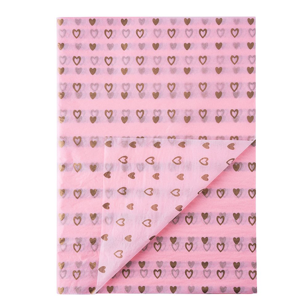 50 Sheets Pink Tissue Paper with Golden Heart for Baby Shower Wedding Valentine's Day Engagement Birthday Party Decorations,20 in x 28 in Each