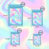 120 PCS Smell Proof Mylar Bags Resealable Odor Proof Bags Holographic Packaging Pouch Bag with Clear Window for Food Storage Eyelash Jewelry Candy Electronics Storage, 4 SizesBLUE view 2