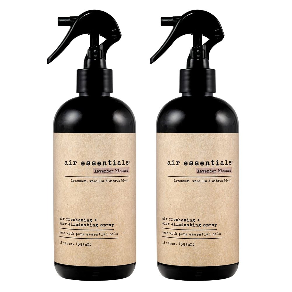 Air Essentials 12 oz Air Freshener & Odor Eliminator Spray - Neutralize Odors from Smoke, Pets, Food & Garbage in Homes, Offices & Cars - Made with Clean Essential Oils (Lavender Blossom, 2-Pack)