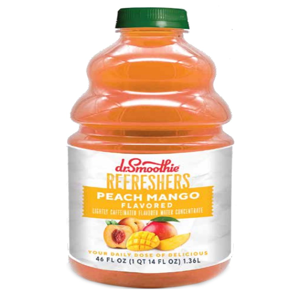 Dr. Smoothie Refreshers Peach Mango  Made with Real Fruit Juice  Drink Concentrate, No Artificial Colors, Shelf-Stable  Lightly Caffeinated with Green Coffee Extract (46 oz Bottle)