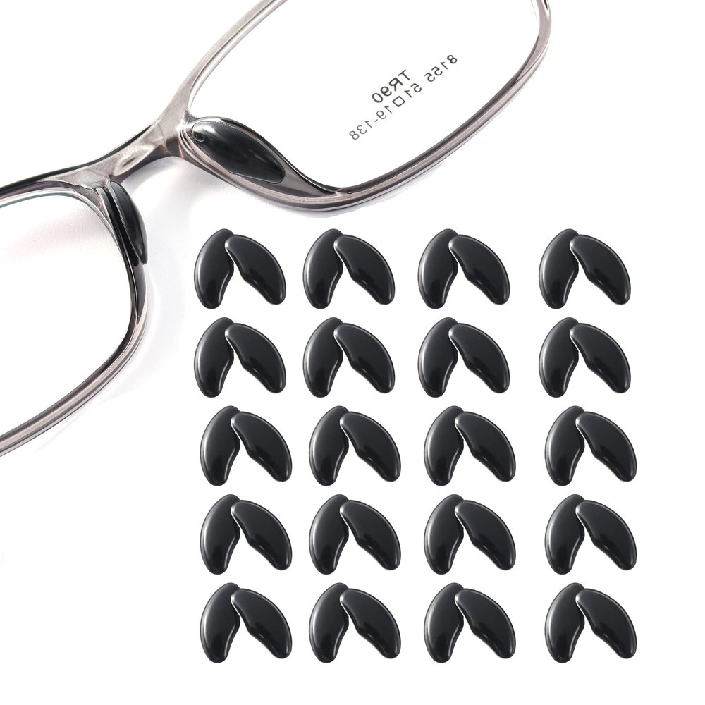 20 Pairs Adhesive Glasses Nose Pads, Pea Shape Stick on Anti-Soft Silicone, Adhesive Nose Pads Glasses for Glasses, Eyeglasses and Sunglasses, (Black)