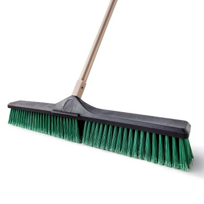 Eyliden Heavy Duty Push Broom 24" - Garage Sweeper Shop Brooms with 66" Long Handle, Outdoor Stiff Bristles Concrete Push Broom for Sidewalk Driveway Yard Patio Deck Warehouse Sweeping, Sweep Snow
