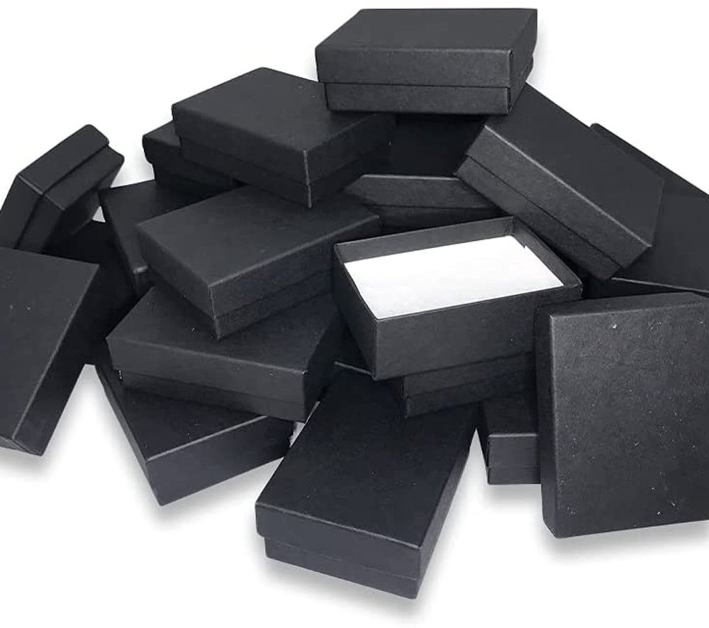N'icePackaging 100 Qty - Black-Kraft Cotton Filled Gift Boxes - Size 3" x 2 1/8" x 1" - USA Made - Holidays/Birthdays/Sales/Storage/Display/Travel