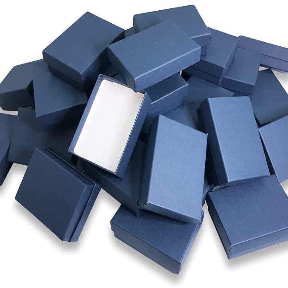 50 Qty - Navy-Blue Cotton Filled Gift Boxes - Size 3" x 2 1/8" x 1" - USA Made - Holidays/Birthdays/Sales/Storage/Display/Travel - N'icePackaging