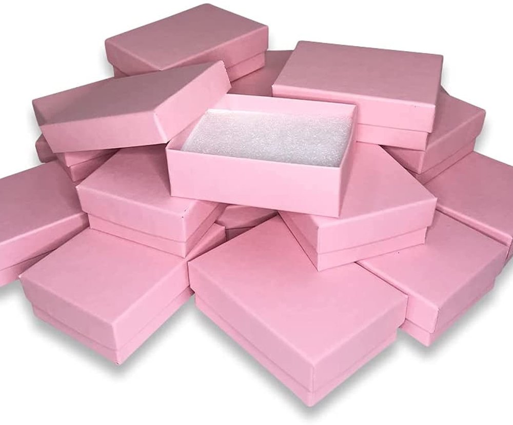 N'icePackaging 100 Qty - Light Sunset-Pink Cotton Filled Gift Boxes - Size 3" x 2 1/8" x 1" - USA Made - Holidays/Birthdays/Sales/Storage/Display/Travel