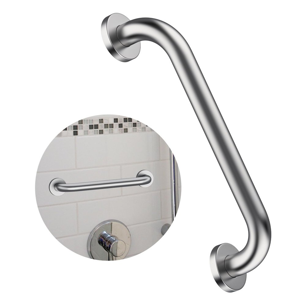 12 Inch Shower Grab Bar Satin Brushed Nickel, ZUEXT Stainless Steel Safety Grab Bar Handle, Bathroom Balance Bar, Safety Hand Rail Support - Handicap, Elderly, Injury, Senior Assist Bath Handle