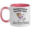 Creator's Cove Elementary teacher school rainbow dabbing unicorn two toned 11 oz ceramic coffee tea cup, Coworker from employee or boss, Gag from students view 1
