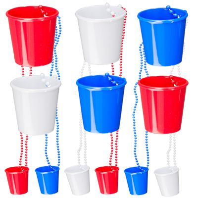 Iconikal American Shot Glass on Beaded Necklace, 12-Pack (Red, White, Blue) Durable Plastic 2 oz. Shot Glasses, Tailgating
