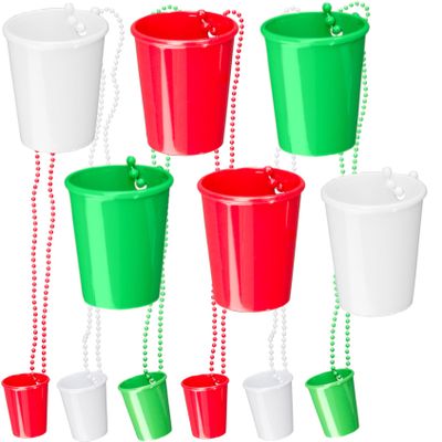 Iconikal Christmas Shot Glass on Beaded Necklace, 12-Pack (Red, Green, White)