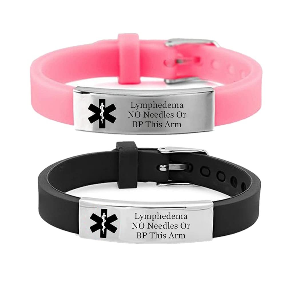 KBNSUIAN Asjustable Silicone Lymphedema NO Needles Or BP This Arm Medical Alert Limb Bracelets Personalized Engraved ID Wristbands Emergency Protection Alarm Bands for Limbs Cancer Patients