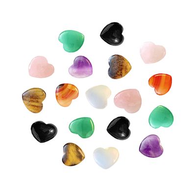20mm Natural Healing Crystal Heart Worry Love Stone Chakra Balancing Palm Thumb Gemstones with Hole (Mixed - Choose Color, with Hole - 5pcs)