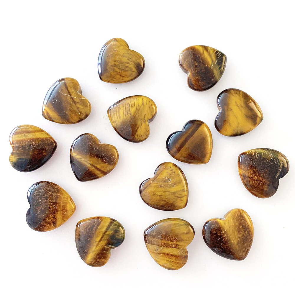 25mm Natural Healing Crystal Heart Worry Love Stone Chakra Balancing Palm Thumb Gemstones with Hole (Tiger Eye, with Hole - 5pcs)