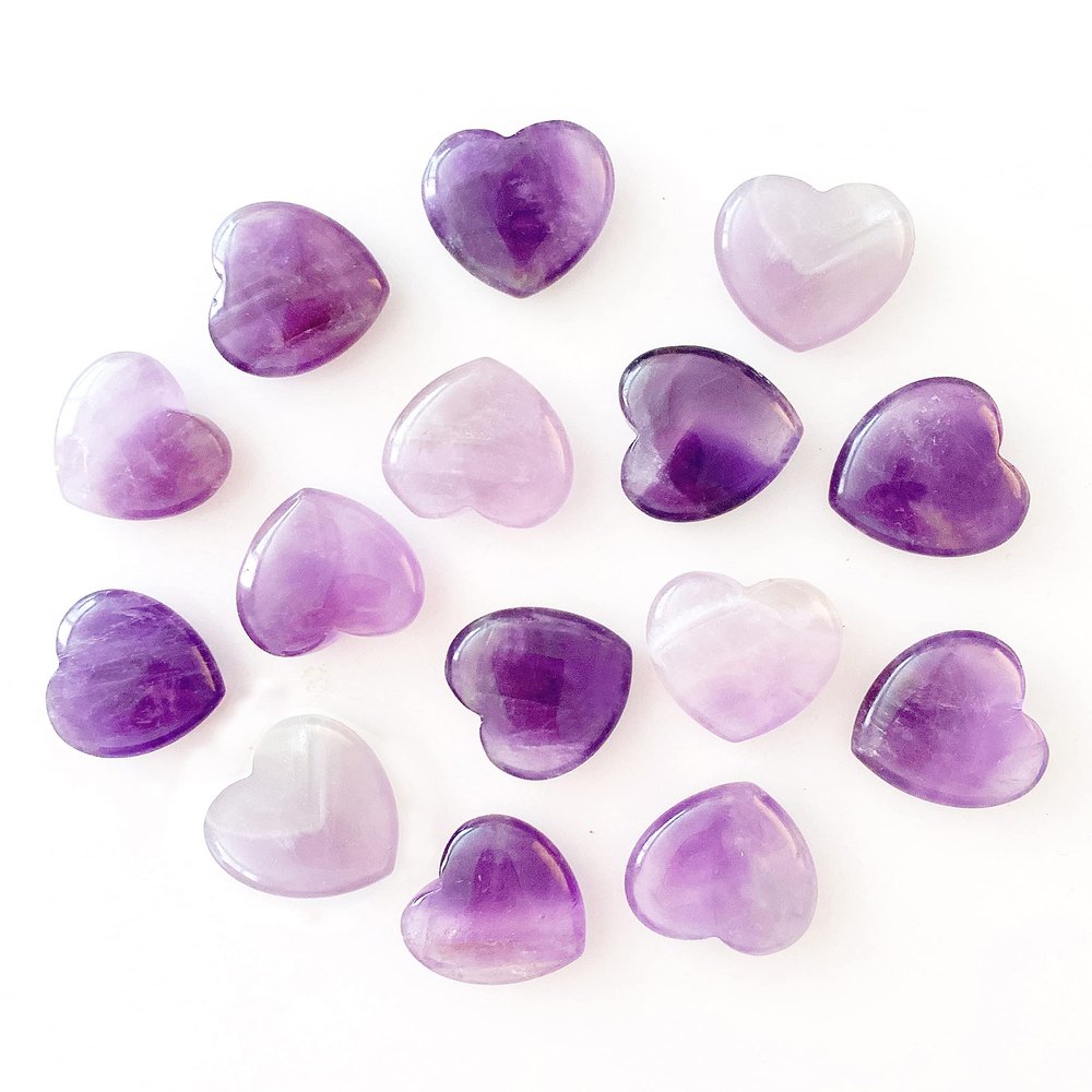 25mm Natural Healing Crystal Heart Worry Love Stone Chakra Balancing Palm Thumb Gemstones with Hole (Amethyst, with Hole - 1pc)