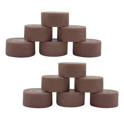 [12 Pack-1" x5Yards] MINGYUE Self Adhesive Bandage Wrap,Athletic Tape,Sports Tape,Wrist and Ankle Wrap Tape,Cohesive Bandage for Vet Tape(Brown)