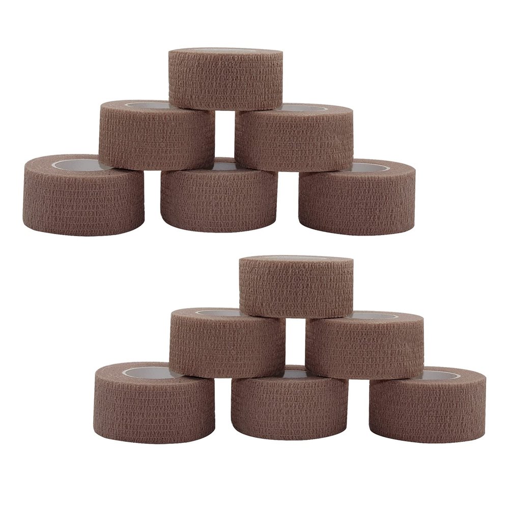 [12 Pack-1" x5Yards] MINGYUE Self Adhesive Bandage Wrap,Athletic Tape,Sports Tape,Wrist and Ankle Wrap Tape,Cohesive Bandage for Vet Tape(Brown)
