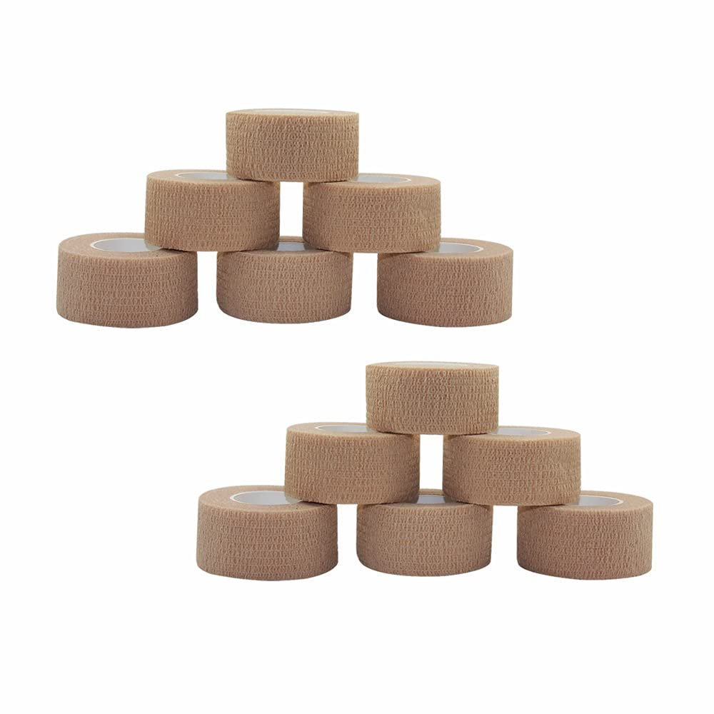 [12 Pack-1" x5Yards] MINGYUE Self Adhesive Bandage Wrap,Athletic Tape,Sports Tape,Wrist and Ankle Wrap Tape,Cohesive Bandage for Vet Tape(Skin Color)