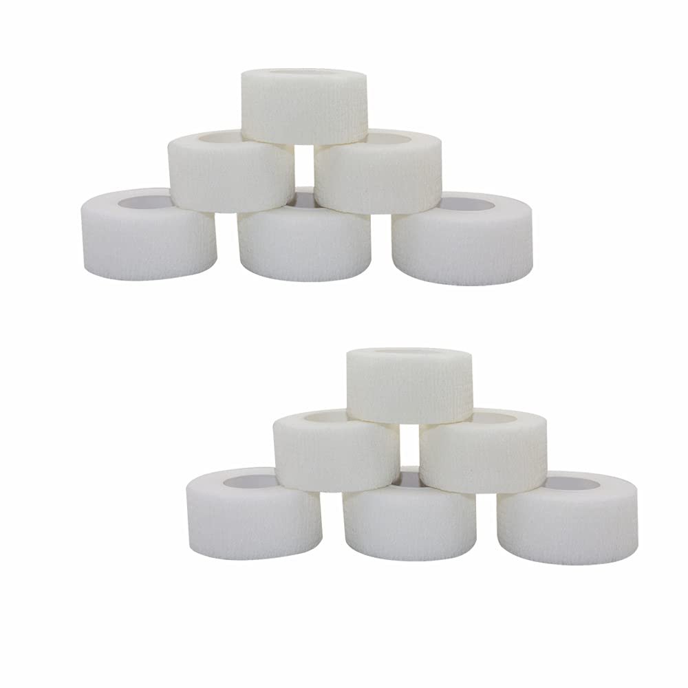[12 Pack-1" x5Yards] MINGYUE Self Adhesive Bandage Wrap,Athletic Tape,Sports Tape,Wrist and Ankle Wrap Tape,Cohesive Bandage for Vet Tape(White)