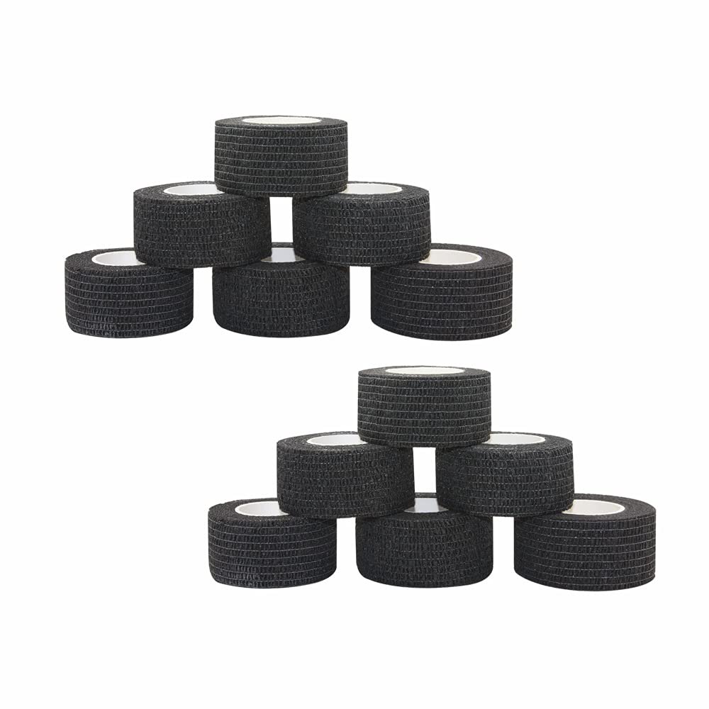 [12 Pack-1" x5Yards] MINGYUE Self Adhesive Bandage Wrap,Athletic Tape,Sports Tape,Wrist and Ankle Wrap Tape,Cohesive Bandage for Vet Tape(Black)