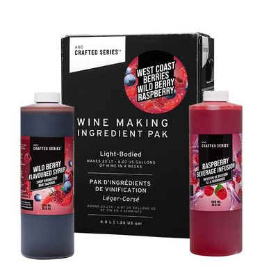 ABC Premium DIY Fruit Wine Making Kits, Makes Up to 30 Bottles/6 Gallons of Fruit Wine (West Coast Berries Wldberry Raspberry)