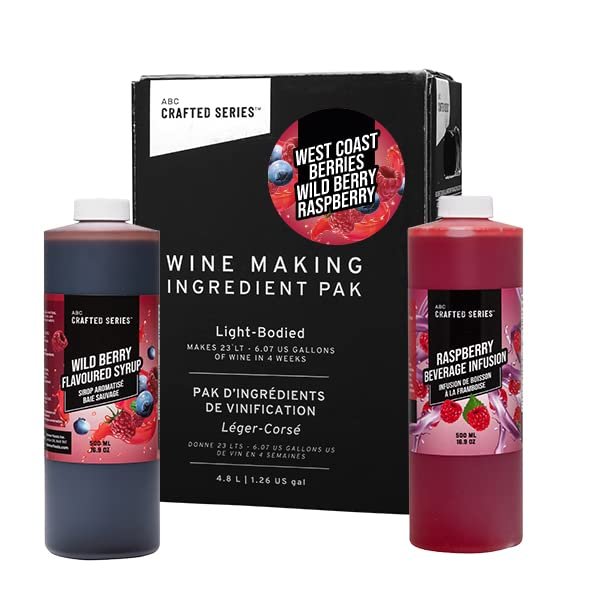 ABC Premium DIY Fruit Wine Making Kits, Makes Up to 30 Bottles/6 Gallons of Fruit Wine (West Coast Berries Wldberry Raspberry)