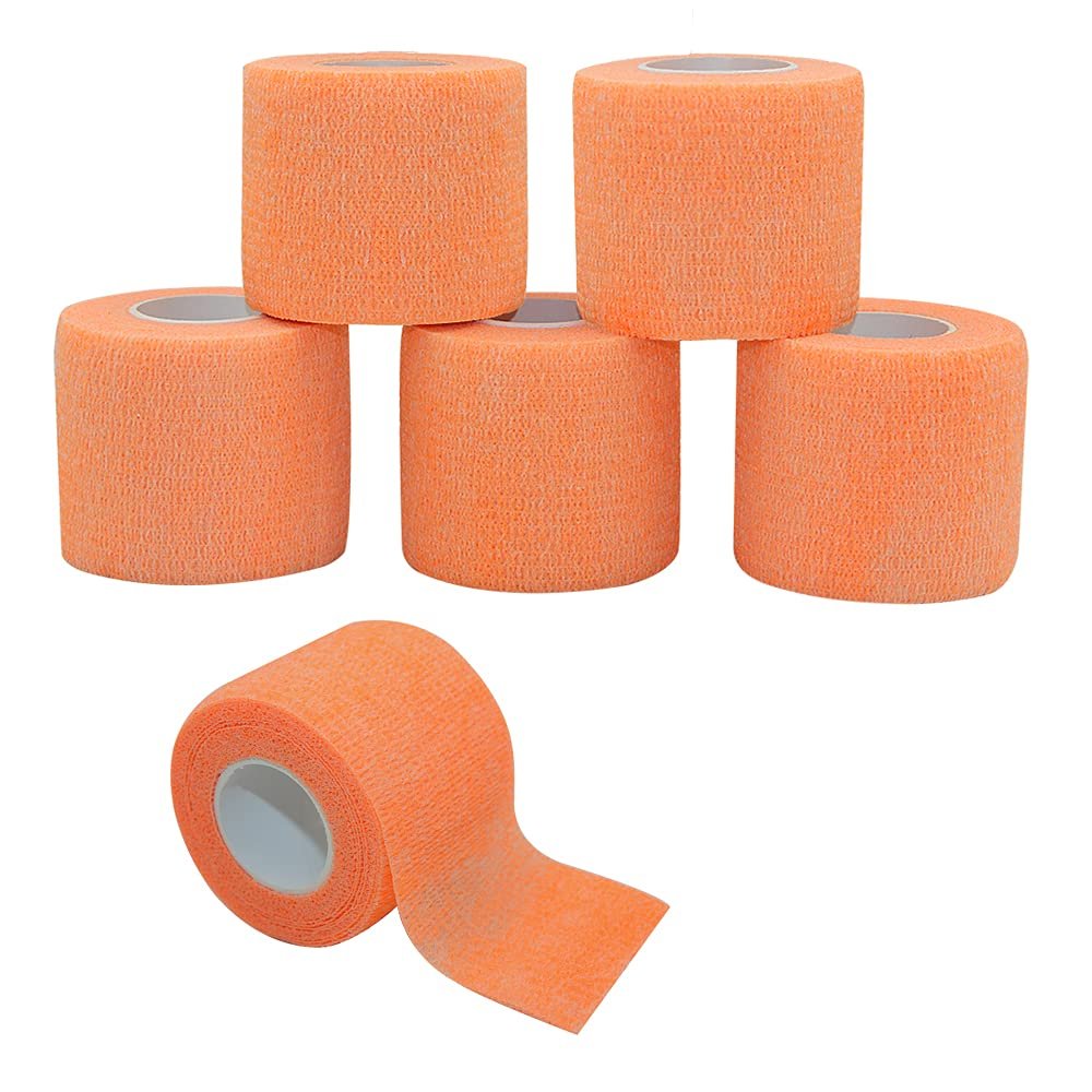 [6 Pack-2" x5Yards] MINGYUE Self Adhesive Bandage Wrap,Athletic Tape,Sports Tape,Wrist and Ankle Wrap Tape,Cohesive Bandage for Vet Tape(Orange)