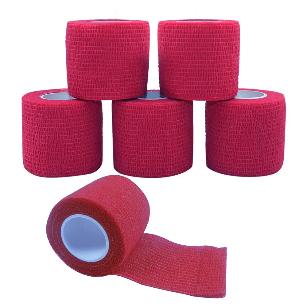 [6 Pack-2" x5Yards] MINGYUE Self Adhesive Bandage Wrap,Athletic Tape,Sports Tape,Wrist and Ankle Wrap Tape,Cohesive Bandage for Vet Tape(Red)