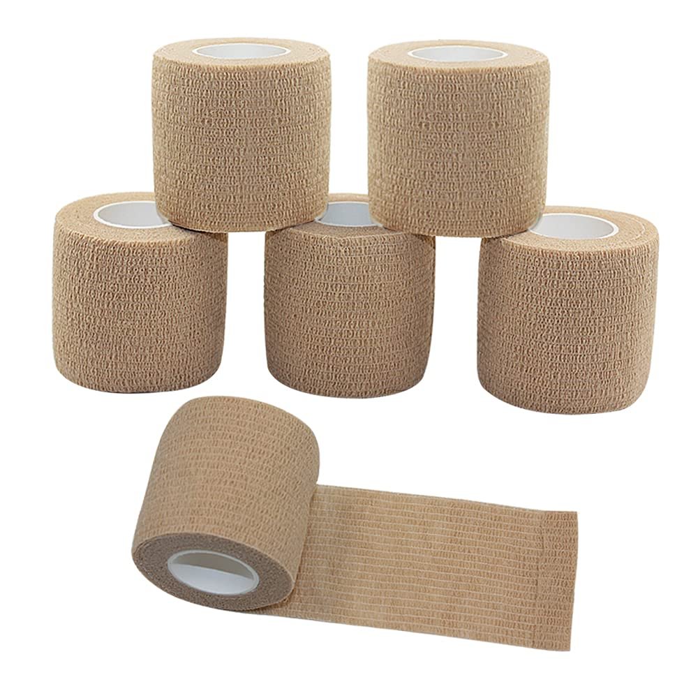 [6 Pack-2" x5Yards] MINGYUE Self Adhesive Bandage Wrap,Athletic Tape,Sports Tape,Wrist and Ankle Wrap Tape,Cohesive Bandage for Vet Tape(Skin Color)