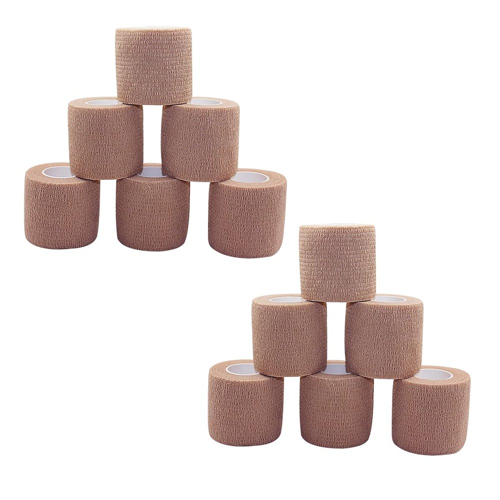 [12 Pack-2" x5Yards] MINGYUE Self Adhesive Bandage Wrap,Athletic Tape,Sports Tape,Wrist and Ankle Wrap Tape,Cohesive Bandage for Vet Tape(Brown)