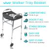 Vive Walker Tray for Folding, Standard Walkers (with Basket) - Universal Medical Supplies Equipment Attachment Table with Cup Holder - Durable Disability Rolling Accessories - for Seniors, Women, Men view 2