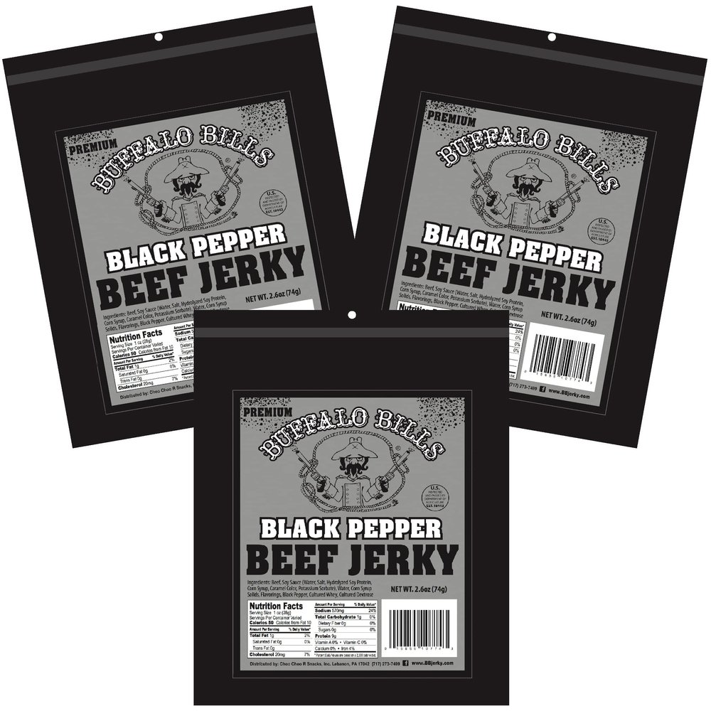 Buffalo Bills 2.6oz Premium Black Pepper Beef Jerky Packs (3 packs of black pepper smoked jerky)