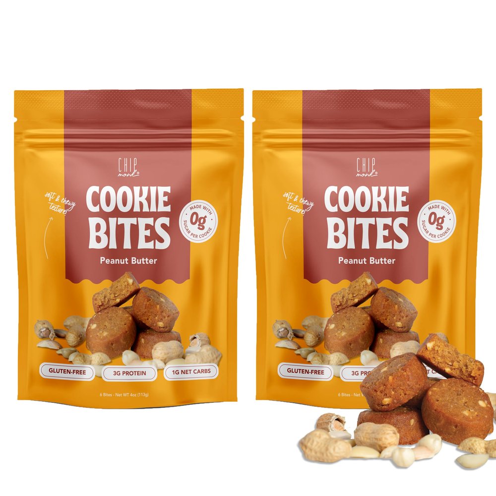 ChipMonk Keto Cookies Bites - Peanut Butter Flavor (2 Pack, 16 Bites) Low Carb Keto Snacks - Gluten-Free, High Fat, Low Sugar, Ketogenic Sweet Snack Foods, Healthy Macro Nutrition Treats
