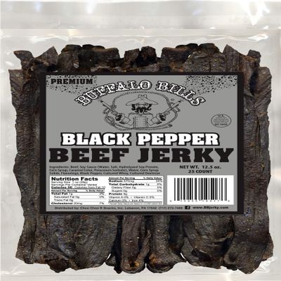 Buffalo Bills 12.5oz Premium Black Pepper Beef Jerky 7" Strips (25 smoked jerky strips per bag)