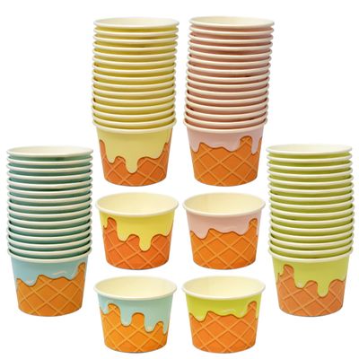 Gift Boutique 60 Ice Cream Cone Treat Snack Cups 10oz Disposable Paper Cup Dessert Frozen Sundae Bowls Pink Blue Yellow Green Birthday Party Supplies